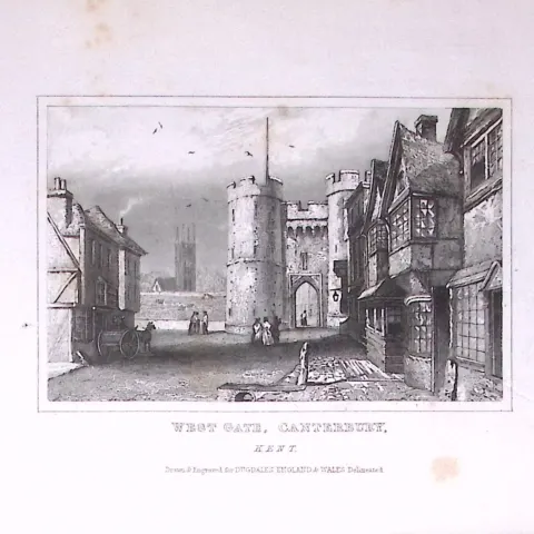 West Gate Canterbury 180 Years-Old Copper Plate Print-116
