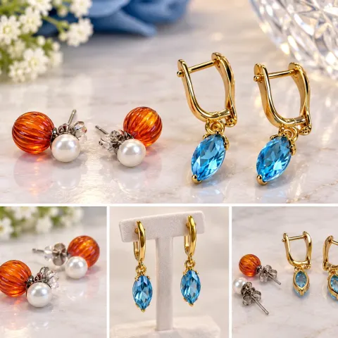 Two Pairs of Earrings – Natural Blue Topaz & Beaded Design