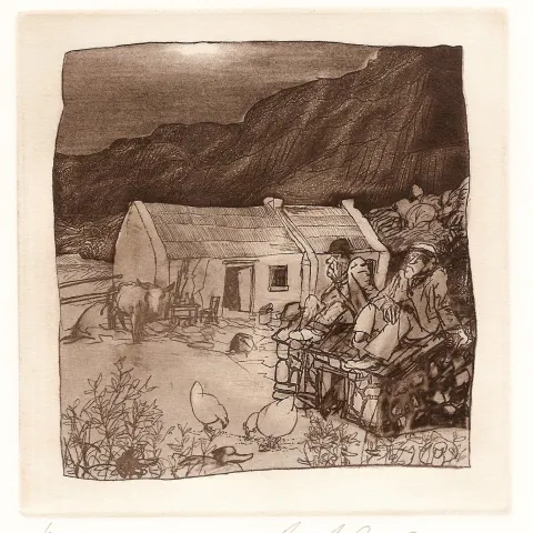 Ralph Steadman My Poor Mouth Irish Cottage Original Etching 16 x 16 cm Hand Signed