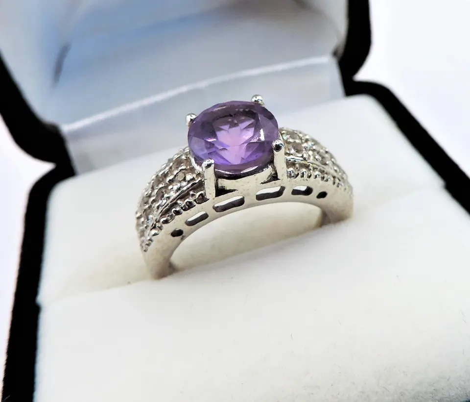 Amethyst & Topaz Ring in Sterling Silver NEW with Gift Pouch