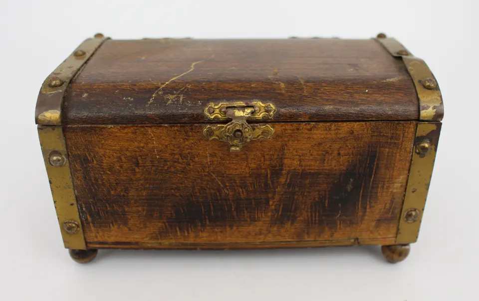 Small Vintage Wooden Box in Treasure Chest Style