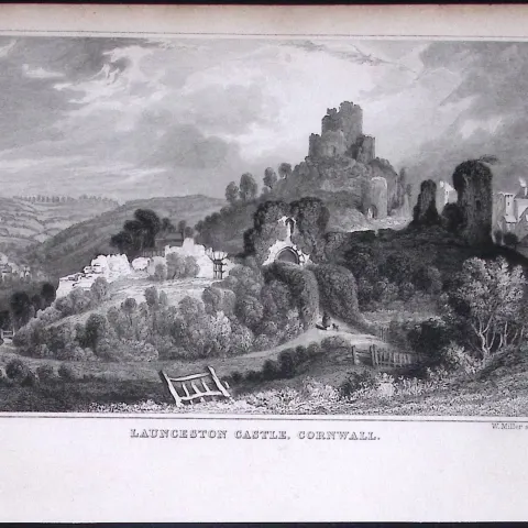 Cornwall Launceston Castle Antique 193 Years-Old Steel-Engraving-18