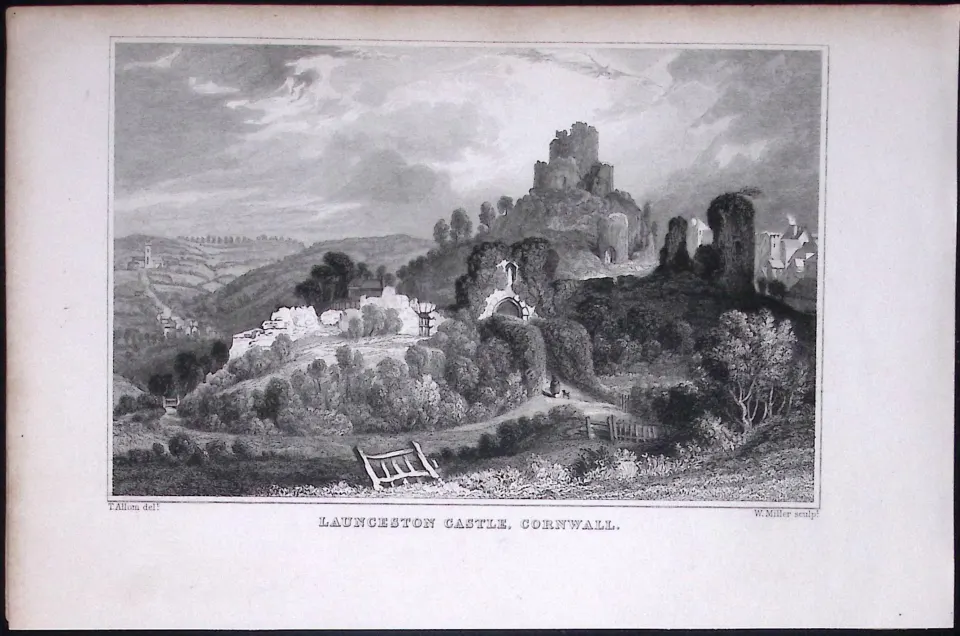 Cornwall Launceston Castle Antique 193 Years-Old Steel-Engraving-18