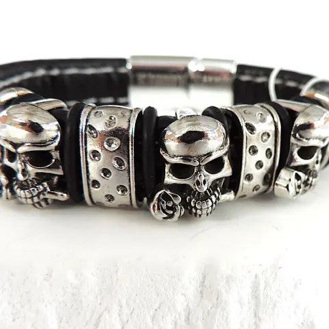 Aethon Black Leather Pirate Skulls Bracelet 'New'