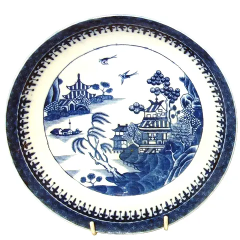 Extra Large Antique Georgian Caughley Porcelain Nankin Saucer Dish 22 cm C.18thC
