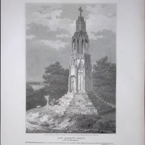 The Queens Cross Northampton 190 Years-Old  Rare John Britton Antique Steel Engraving-39
