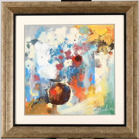 Framed Oil on Canvas Vase of Flowers