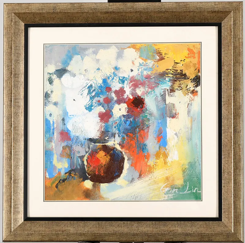Framed Oil on Canvas Vase of Flowers
