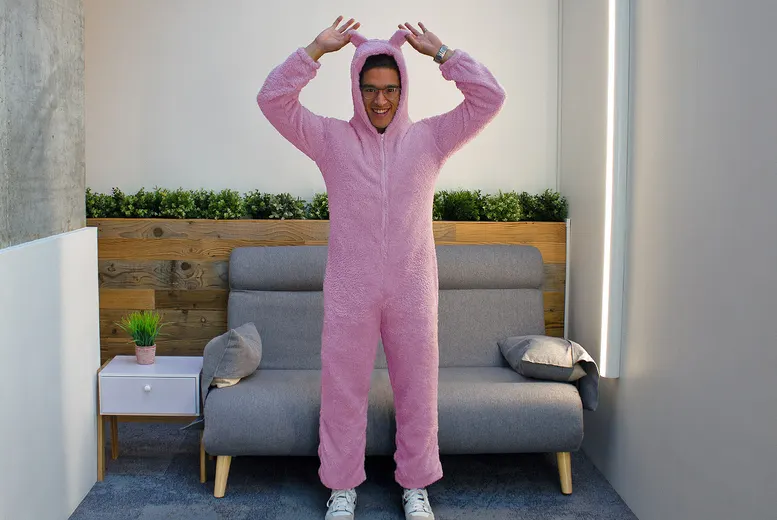Ultra-Soft Zip-Up Teddy Fleece Onesie – Pink – Size 12