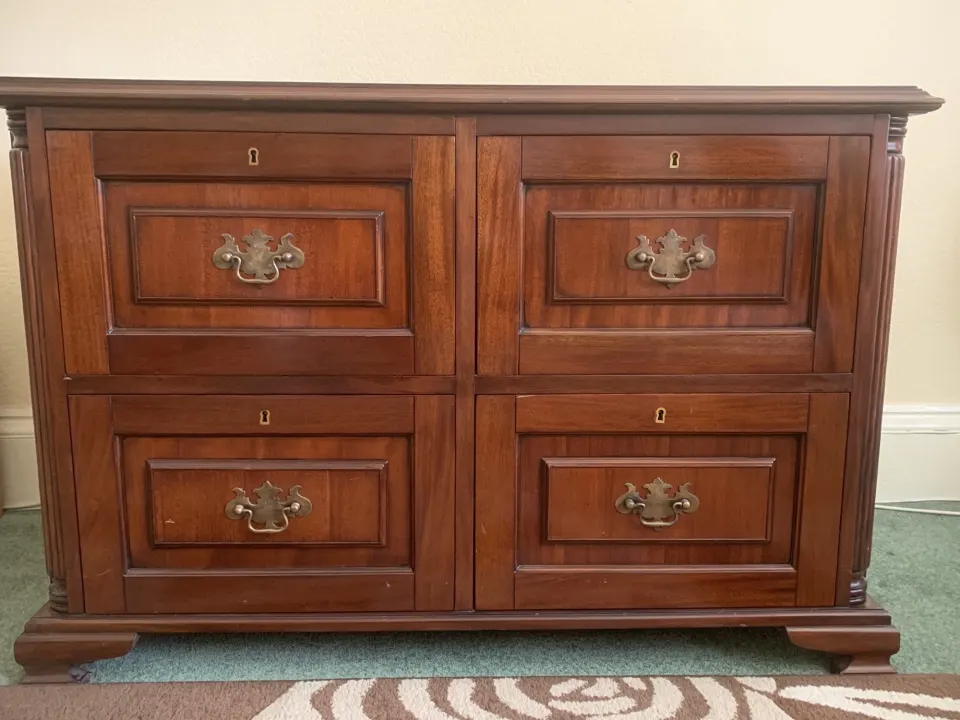Italian Mahogany Four Drawer Filing Cabinet