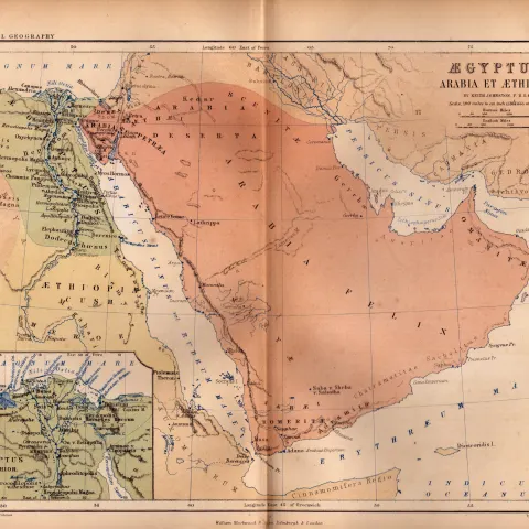 Antique Victorian  1867 Coloured Map Egyptus Arabia et Ethiopua.