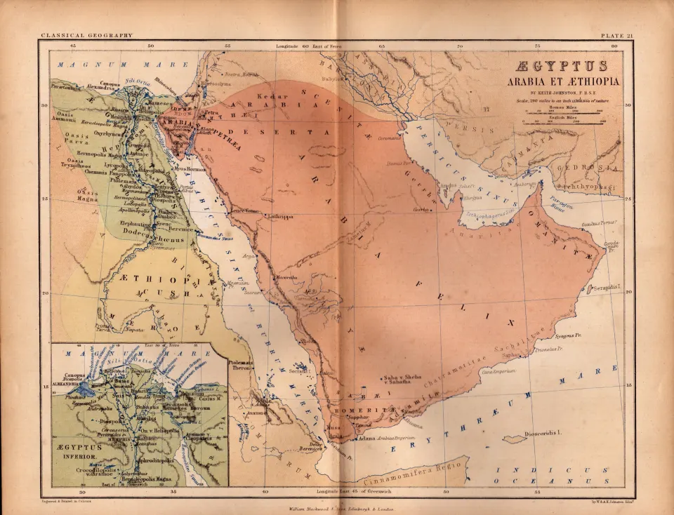 Antique Victorian  1867 Coloured Map Egyptus Arabia et Ethiopua.