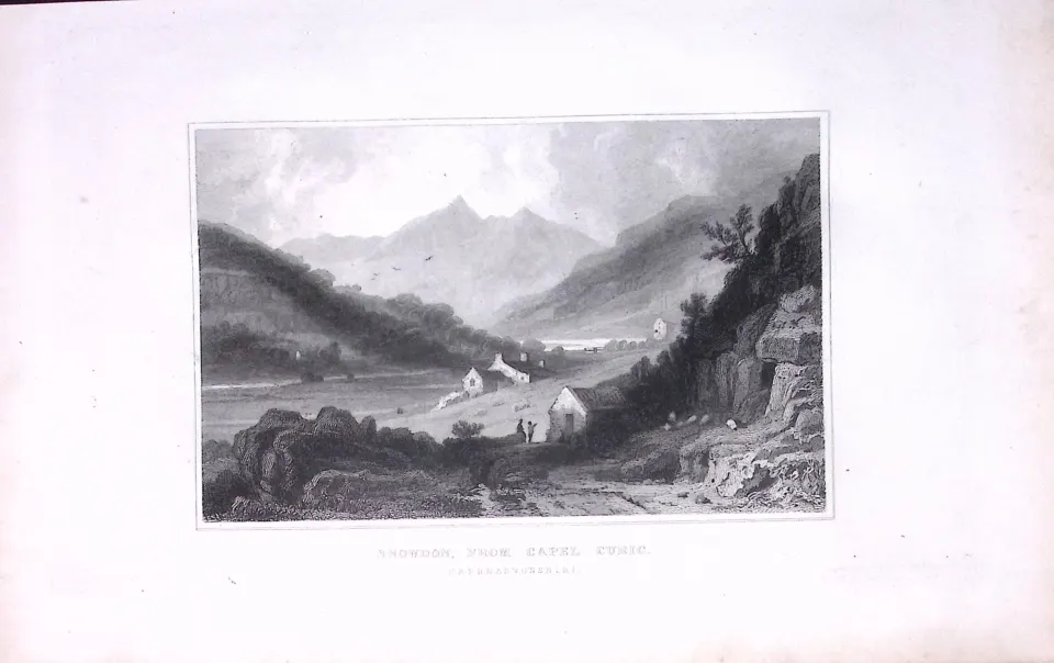 Wales Snowdon From Capel Curic Antique 166-Year-Old Steel Engraving-20