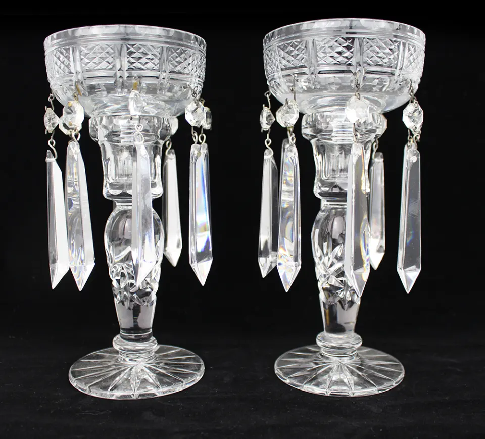 Pair of Cut Glass Crystal Lustres