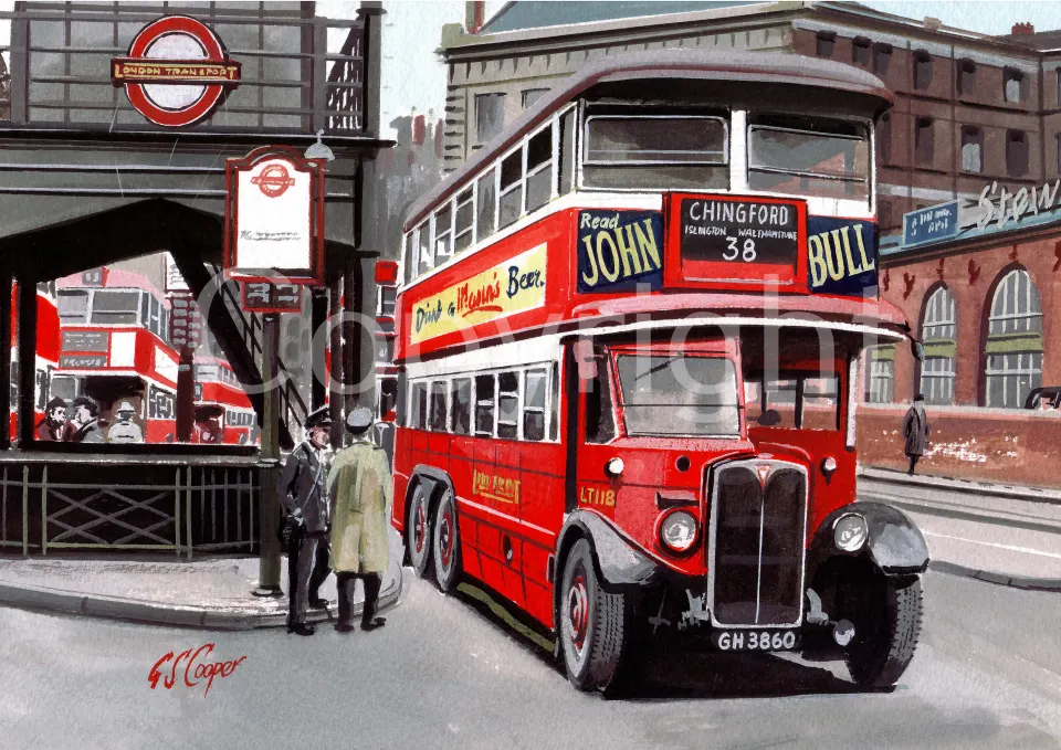 London Transport Chingford Route Red Bus Large Metal Wall Art.