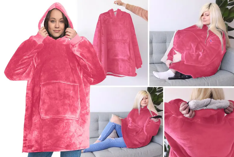 Job Lot of 5 x Oversized Ultra-Soft Fleece Snuggle Hoodie - Light Pink (AQA-00116)