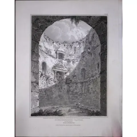 Conisborough Castle Yorkshire 190 Years-Old Rare John Britton Antique Steel Engraving-105