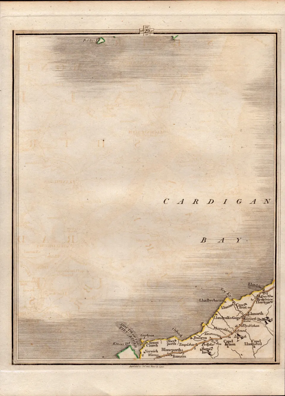 Cardigan Bay Llanarth Llanllwehaearn  John Cary’s Antique George III 1794 Map.