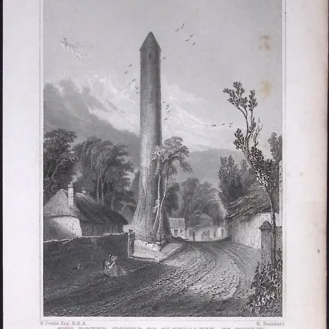 Dublin Round Tower of Clondalkin 194 Years Old Antique Steel Engraving-19