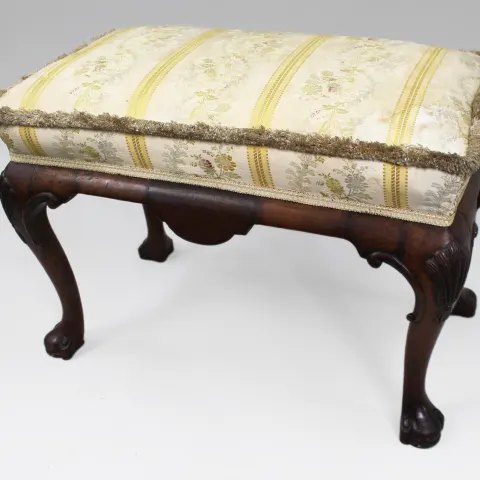 Carved Walnut Upholstered Footstool, c. 1900-1910