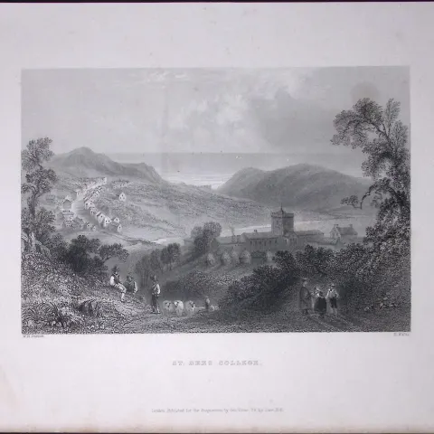 Cumbria St Bees College WH Bartlett 183 Years-Old Antique Steel Engraving-1