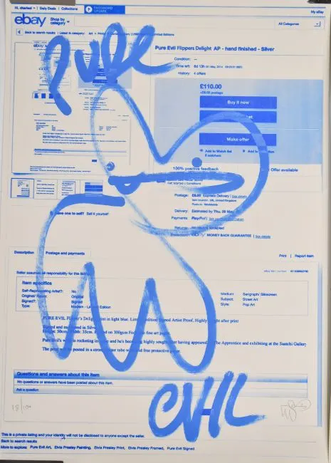Pure Evil (b1968) 'Ebay Result', signed, limited edition 18/100 screen print, 50 x35, 2014