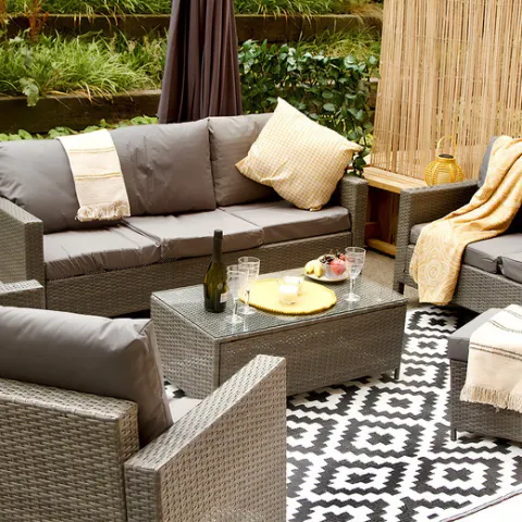 Free Delivery - 8-Seater Greenwich Rattan Chair & Sofa Garden Furniture Set - Grey