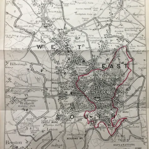 Antique 139 Years-Old Scarce Map City of Nottingham 1885 Boundary Changes.