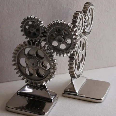 Chrome Cog Bookends Metal