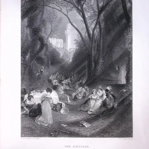 J.M.W Turner Scene From The Birdcage Antique Steel Engraving-35-TR