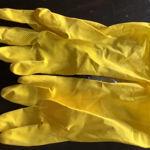 12 Pairs Extra Large Strong Rubber Gloves (Caring Hands) Yellow