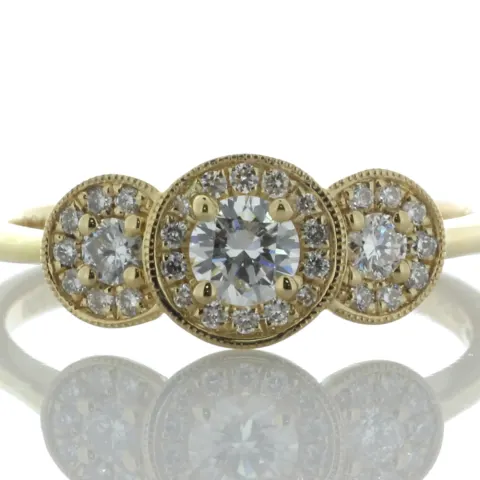 18ct Yellow Gold Three Stone Rub Over Set Diamond Ring (0.21) 0.43