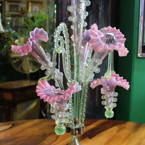 English Victorian Pink Vaseline Glass Epergne