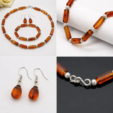 Amber-Style Jewellery Set – Necklace, Bracelet & Earrings