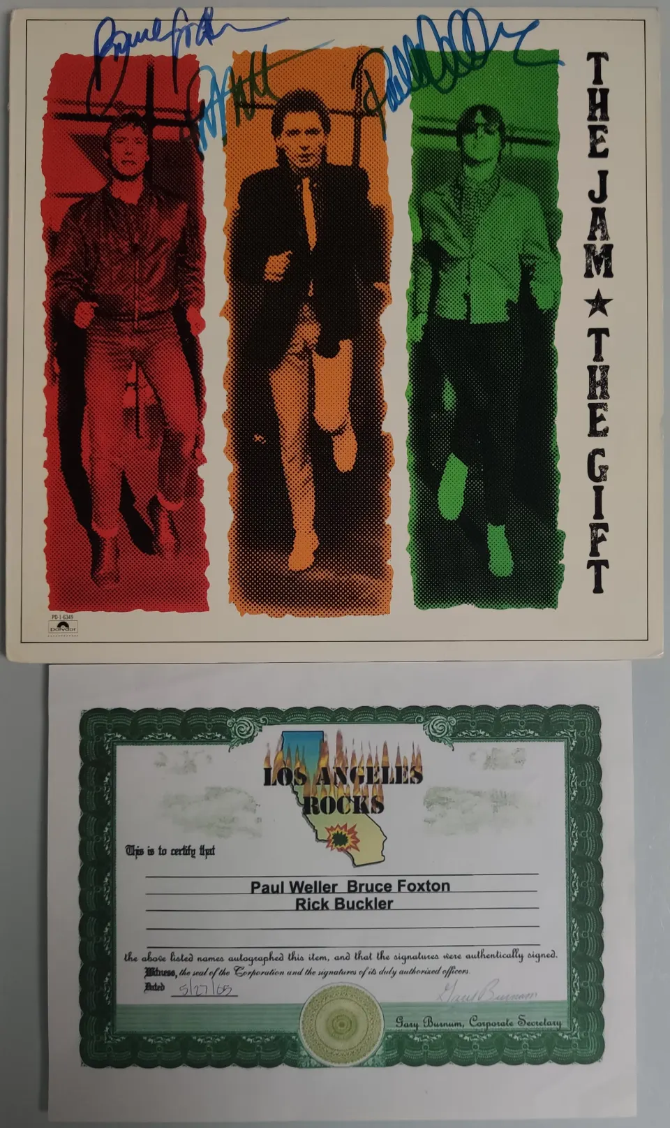 The Jam – The Gift fully autographed Vinyl record with certificate of authenticity.