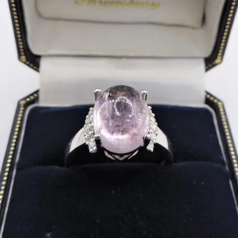 Cabochon Rose de France Amethyst Ring in Sterling Silver 3 carats New with Gift Pouch