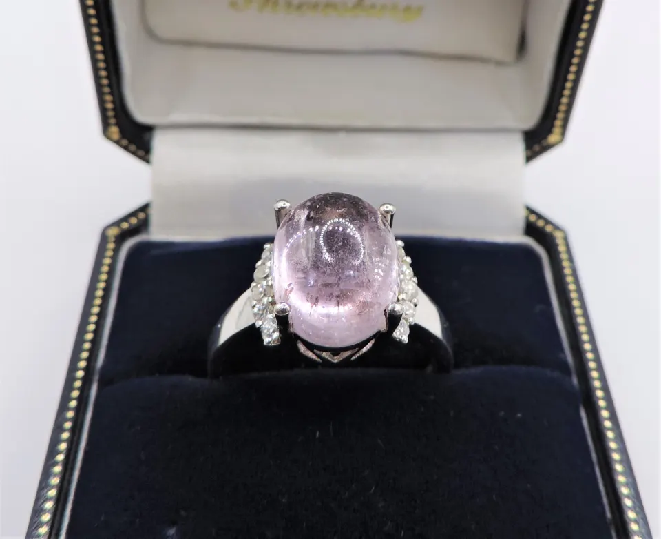 Cabochon Rose de France Amethyst Ring in Sterling Silver 3 carats New with Gift Pouch