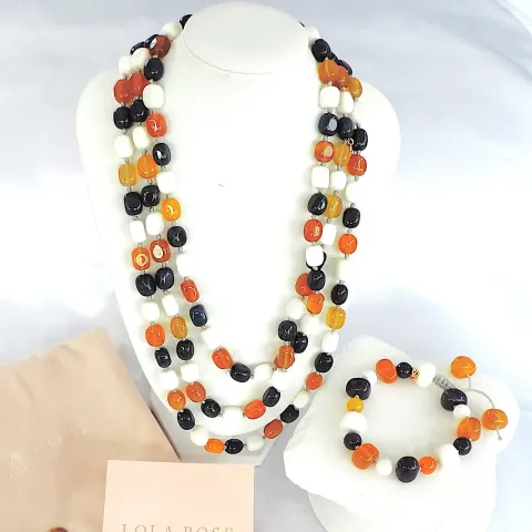 Lola Rose London Multi Colour Quartz Gemstone 56 Inch Necklace & Bracelet 'New With Gift Pouch'