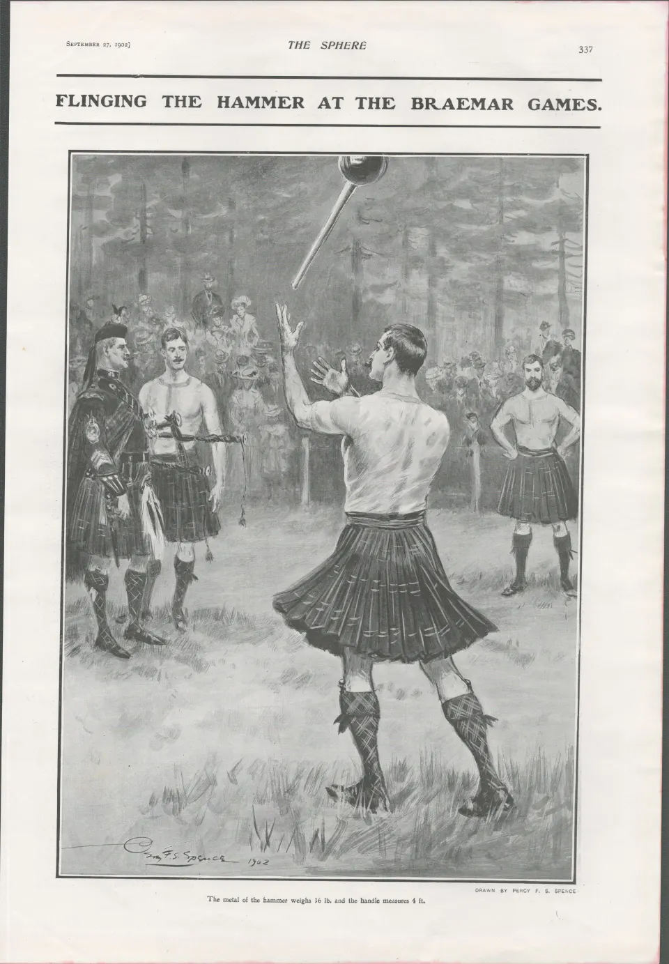 Highland Games Flinging The Hammer  Antique 1902.