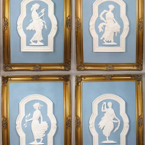 Set of 4 Impressive Very Large Plaster Panels Set in Gilt Frame