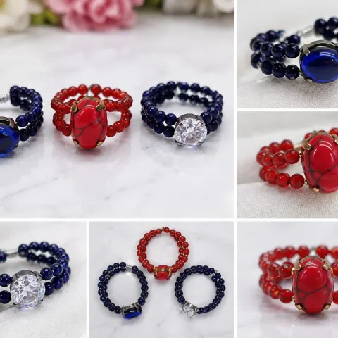 Set of Three Double Strand Beaded Statement Rings