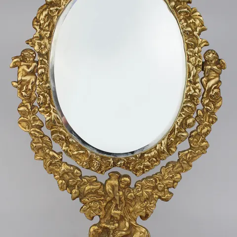 Ornate Vintage Brass Cherub Vanity Table Mirror