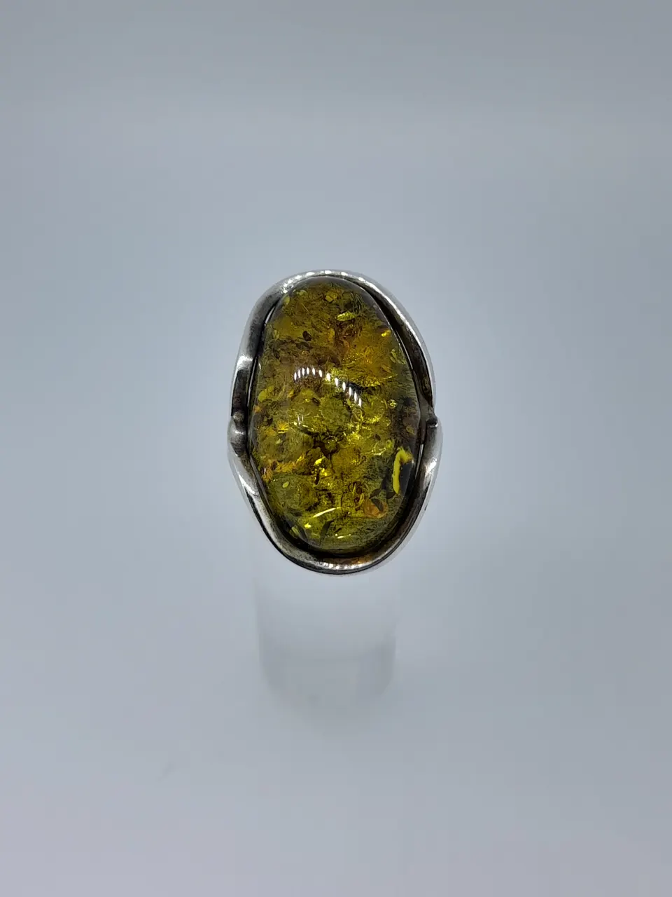 Silver 925 and Natural Green Amber Set Ring