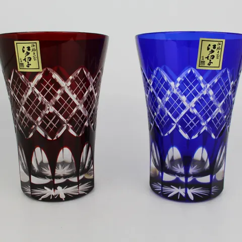 Pair of Kimoto Glassware Overlay Crystal Tumblers