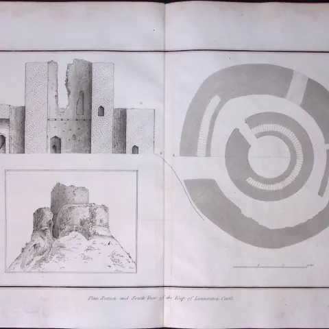 Cornwall Launceston Castle Plan of The Keep Rare Large Antique Copper Plate Etching.