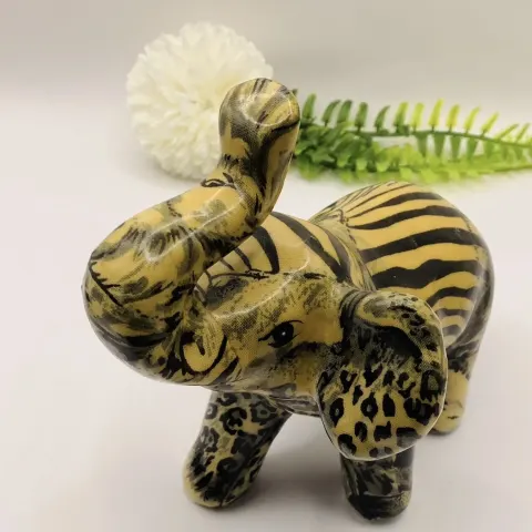 Vintage La Vie Collage Safari Decoupage Animal Print Elephant Figurine