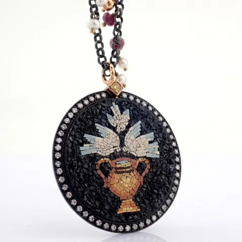 An Exquisite Necklace Detailed With Micro-Mosaic and Brilliant Diamonds