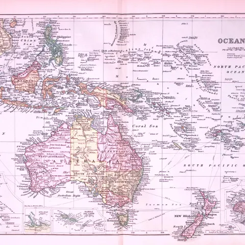 Oceania 120-Year-Old Large Coloured Antique Map by G.W. Bacon-10