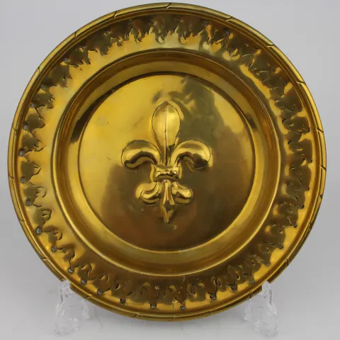 Antique Brass Charger with Fleur de Lys