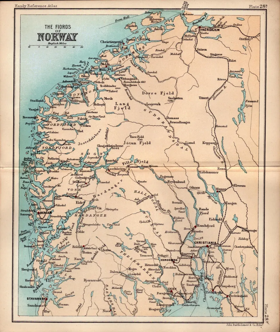 The Fjords of Norway Double Sided Victorian Antique 1898 Map.